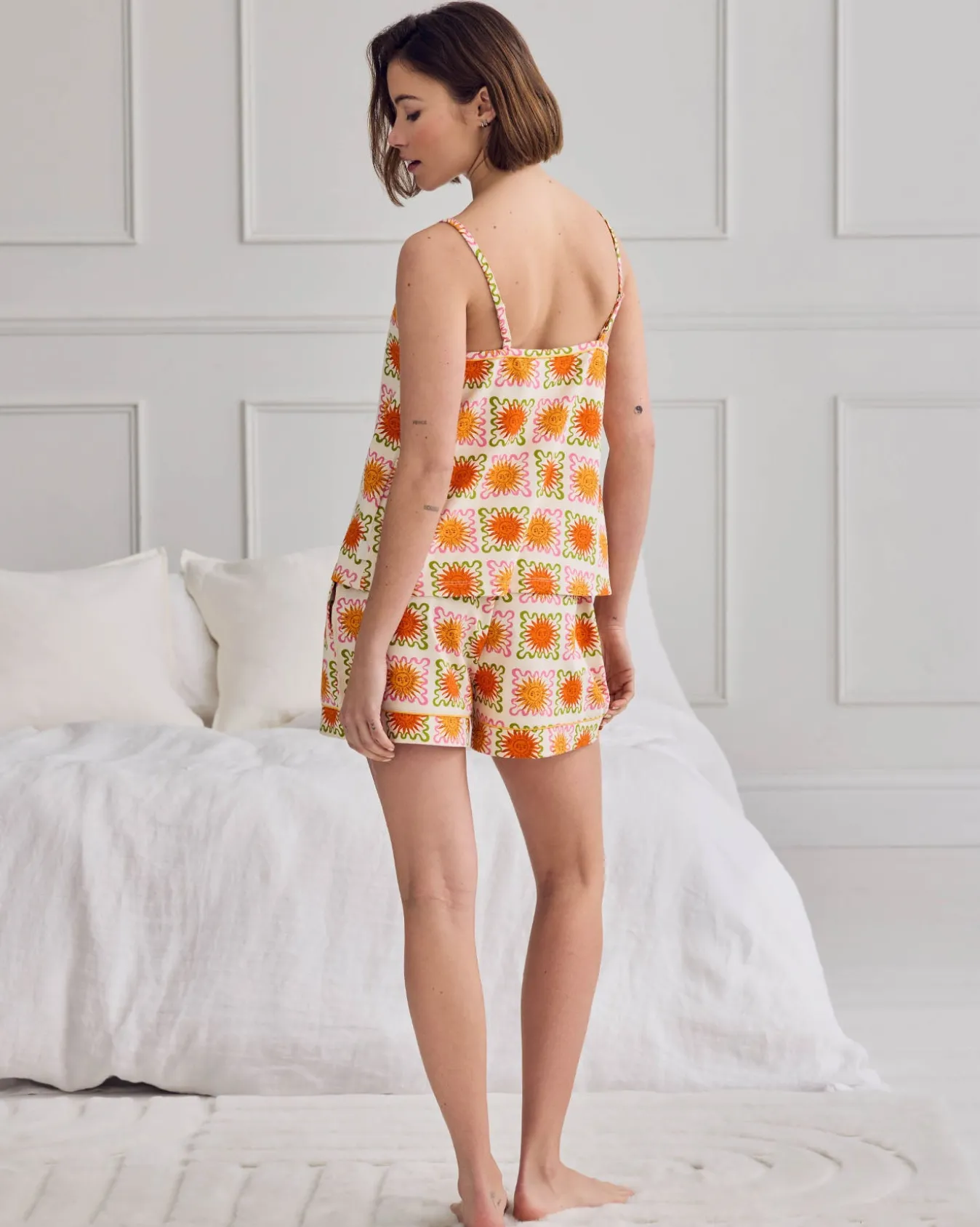 Organic Cotton Sunshine Tile Print Cami Short Pyjama Set