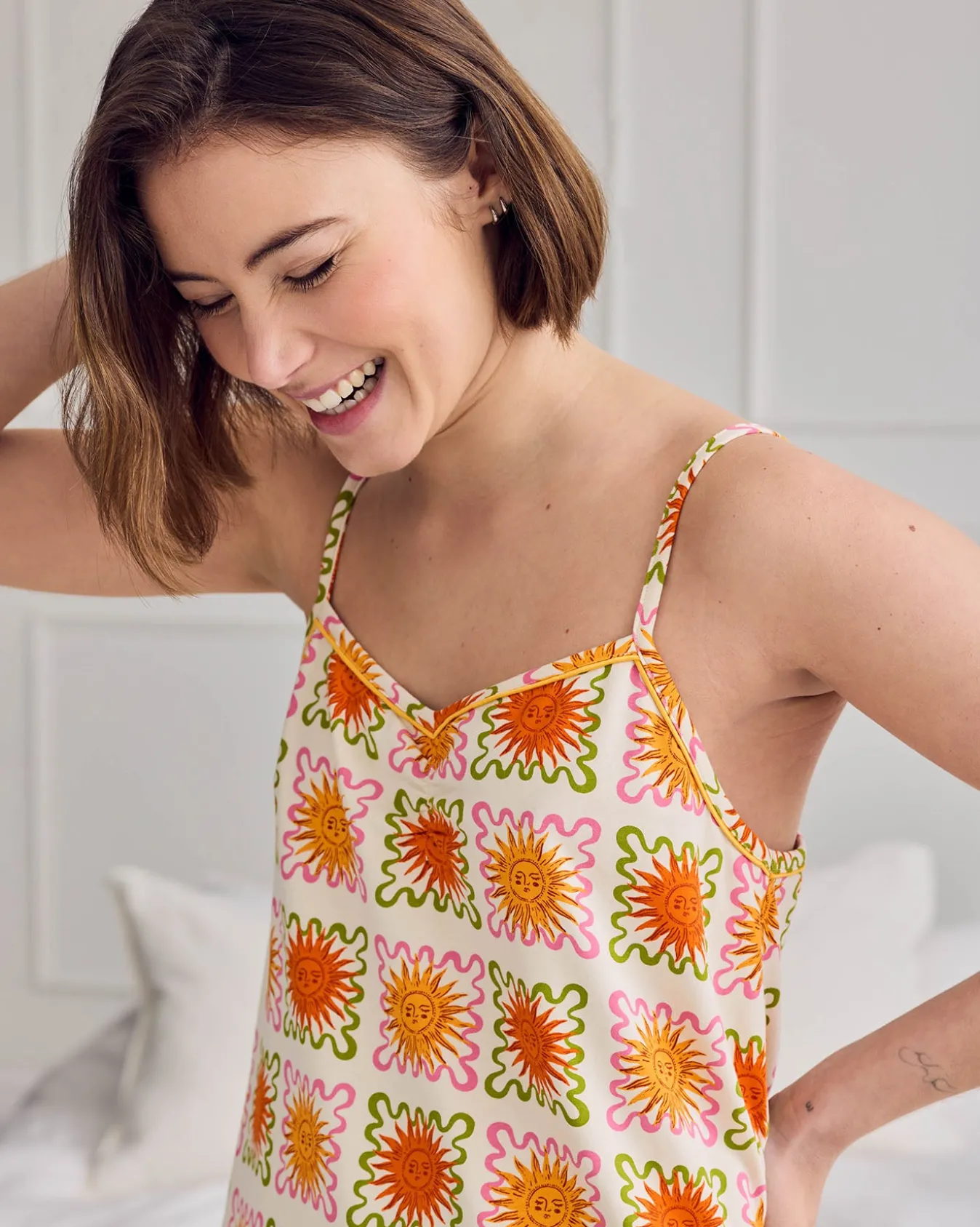 Organic Cotton Sunshine Tile Print Cami Short Pyjama Set