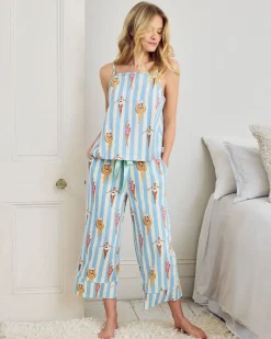Organic Cotton Swimming Society Stripe Print Cami Long Pyjama Set