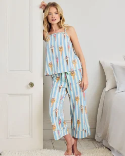 Organic Cotton Swimming Society Stripe Print Cami Long Pyjama Set