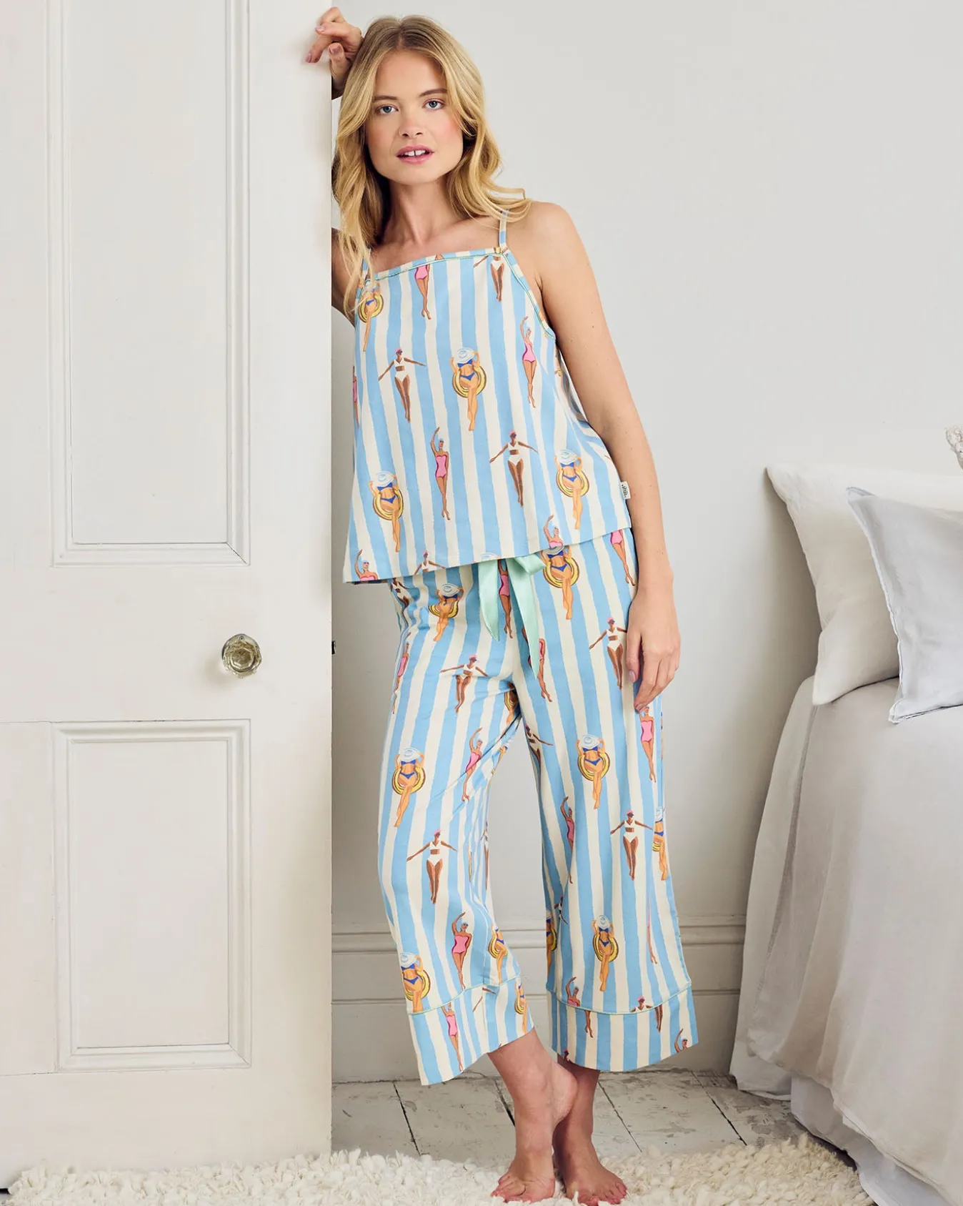 Organic Cotton Swimming Society Stripe Print Cami Long Pyjama Set