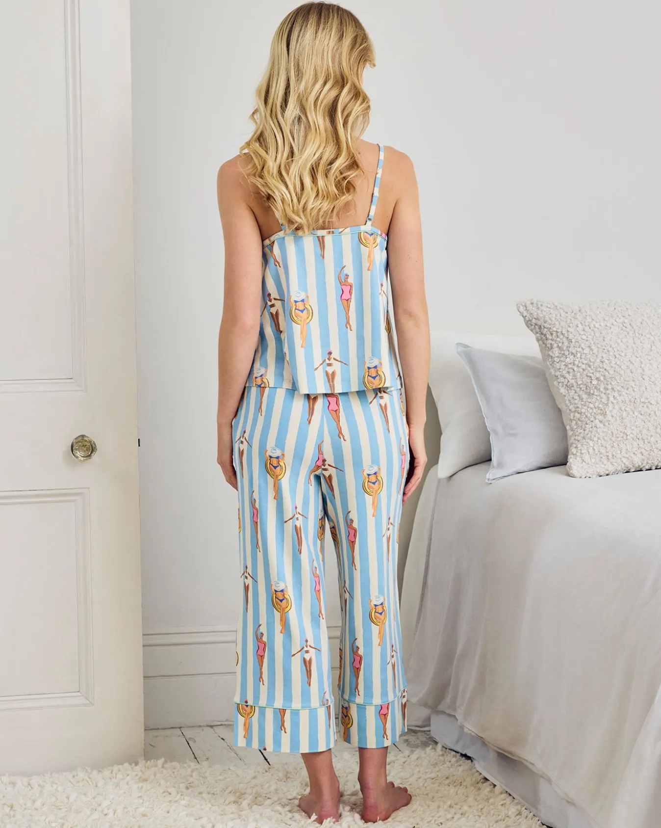 Organic Cotton Swimming Society Stripe Print Cami Long Pyjama Set