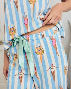 Organic Cotton Swimming Society Stripe Print Cami Long Pyjama Set