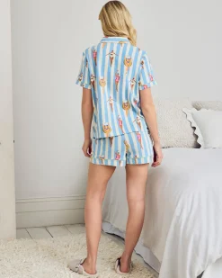 Organic Cotton Swimming Society Stripe Print Short Pyjama Set