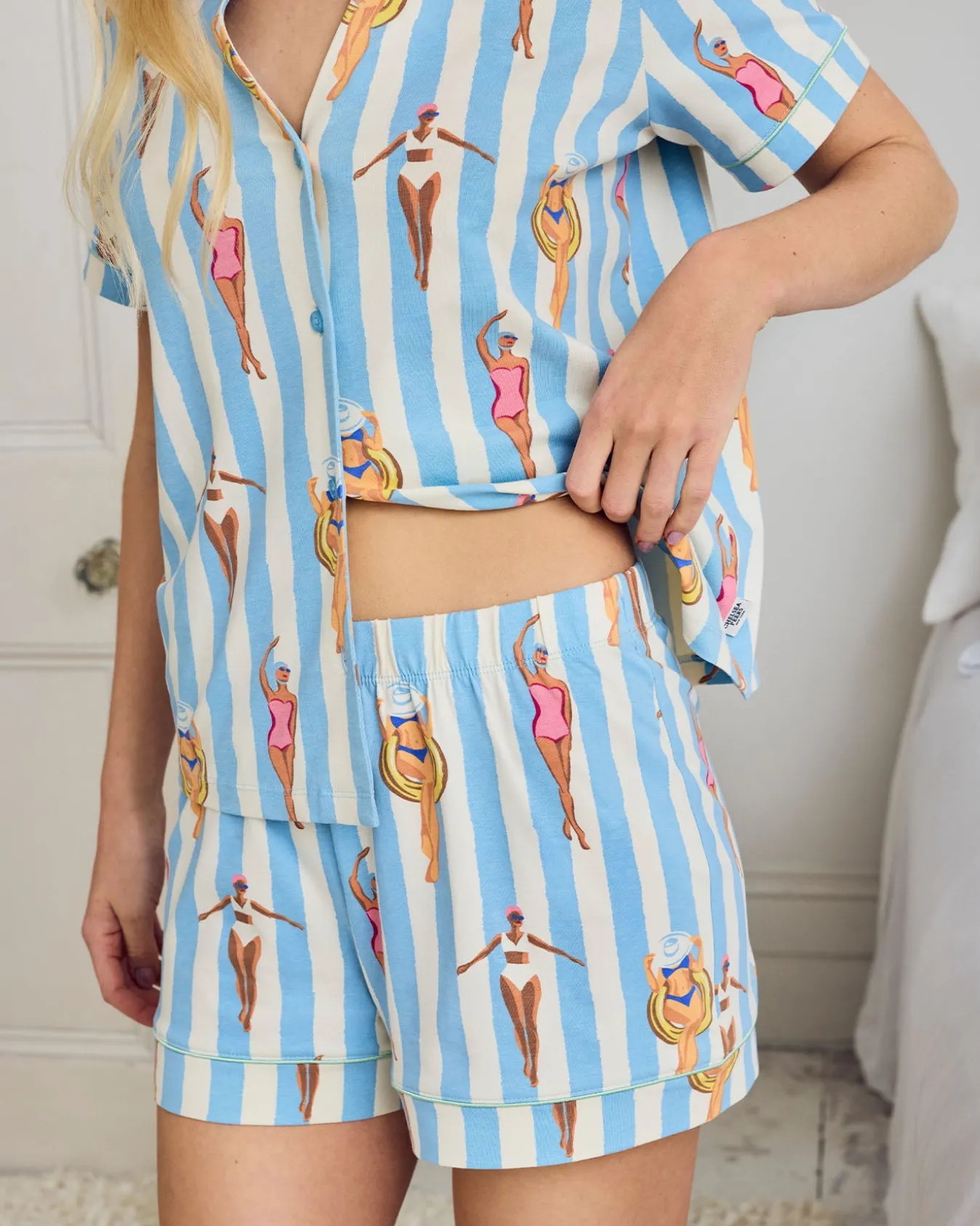 Organic Cotton Swimming Society Stripe Print Short Pyjama Set
