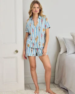 Organic Cotton Swimming Society Stripe Print Short Pyjama Set