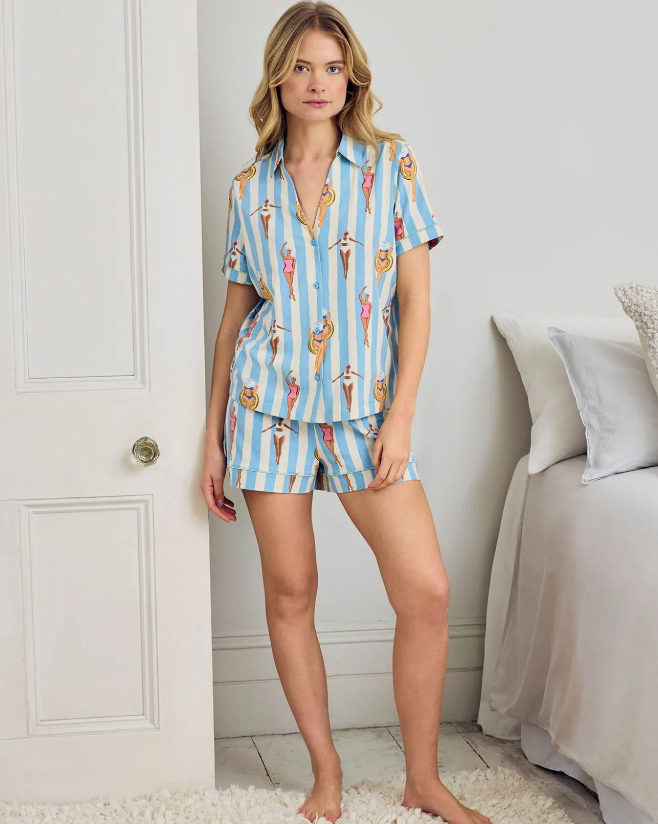 Organic Cotton Swimming Society Stripe Print Short Pyjama Set