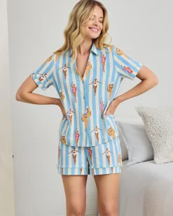 Organic Cotton Swimming Society Stripe Print Short Pyjama Set