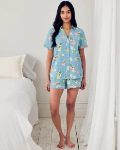 Organic Cotton Tennis & Cocktails Print Short Pyjama Set