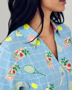 Organic Cotton Tennis & Cocktails Print Short Pyjama Set