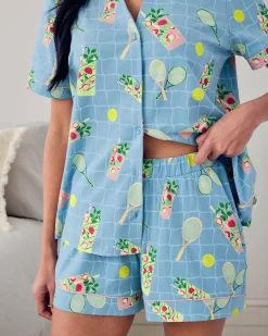 Organic Cotton Tennis & Cocktails Print Short Pyjama Set