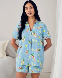 Organic Cotton Tennis & Cocktails Print Short Pyjama Set