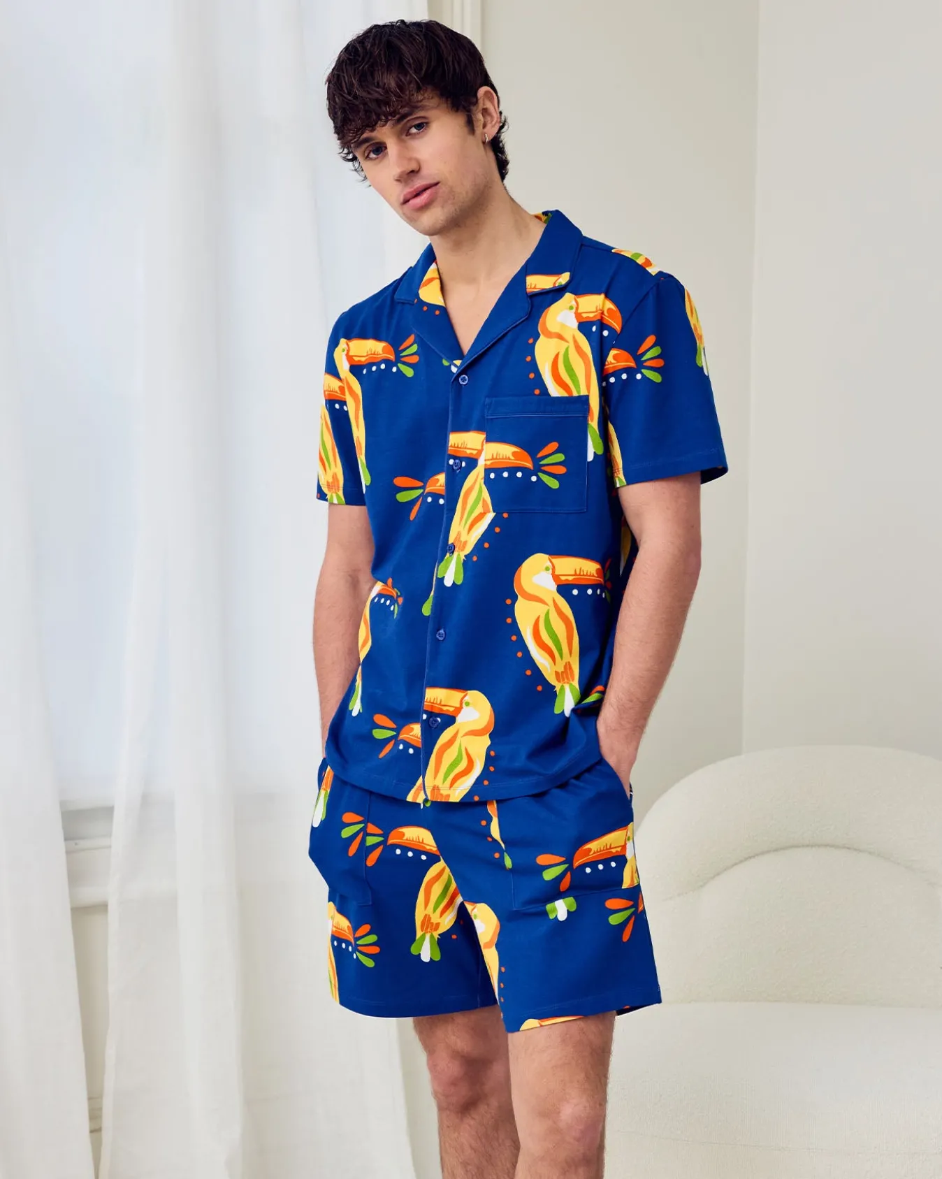 Organic Cotton Toucan Print Button Up Short Pyjama Set