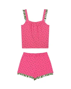 Organic Cotton Watermelon Print Frill Cami Short Pyjama Set