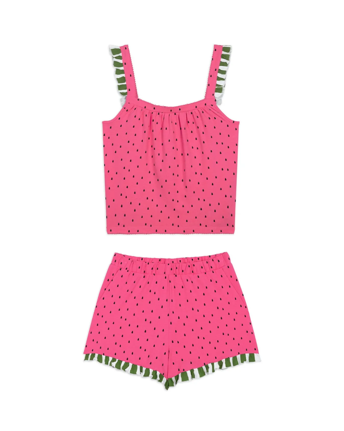 Organic Cotton Watermelon Print Frill Cami Short Pyjama Set