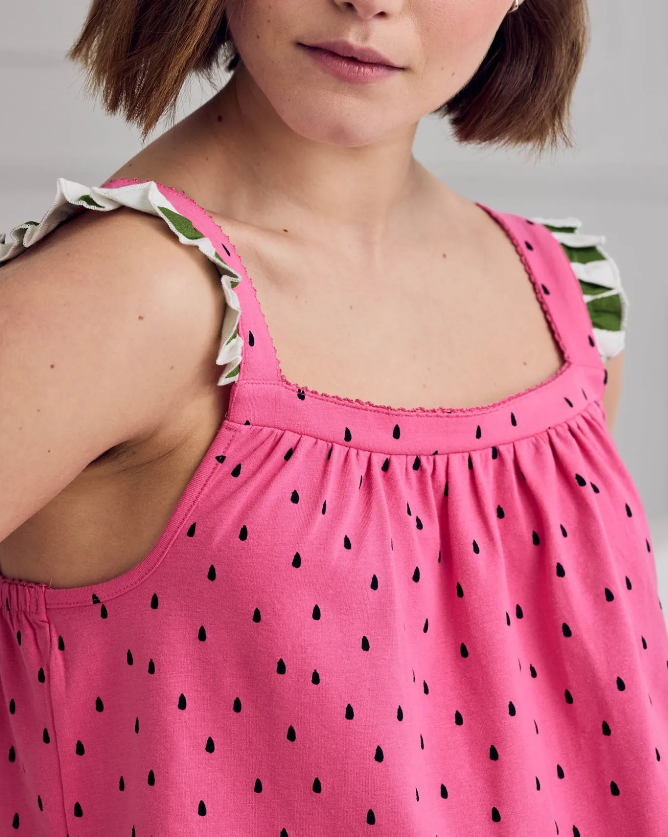 Organic Cotton Watermelon Print Frill Cami Short Pyjama Set