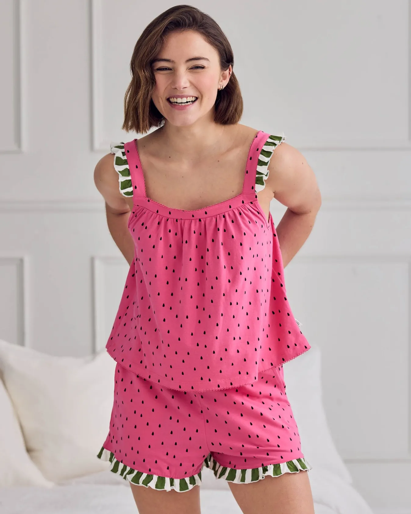 Organic Cotton Watermelon Print Frill Cami Short Pyjama Set
