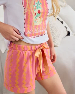 Organic Cotton Wavy Stripe Cocktail Print Short Pyjama Set