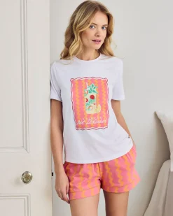 Organic Cotton Wavy Stripe Cocktail Print Short Pyjama Set