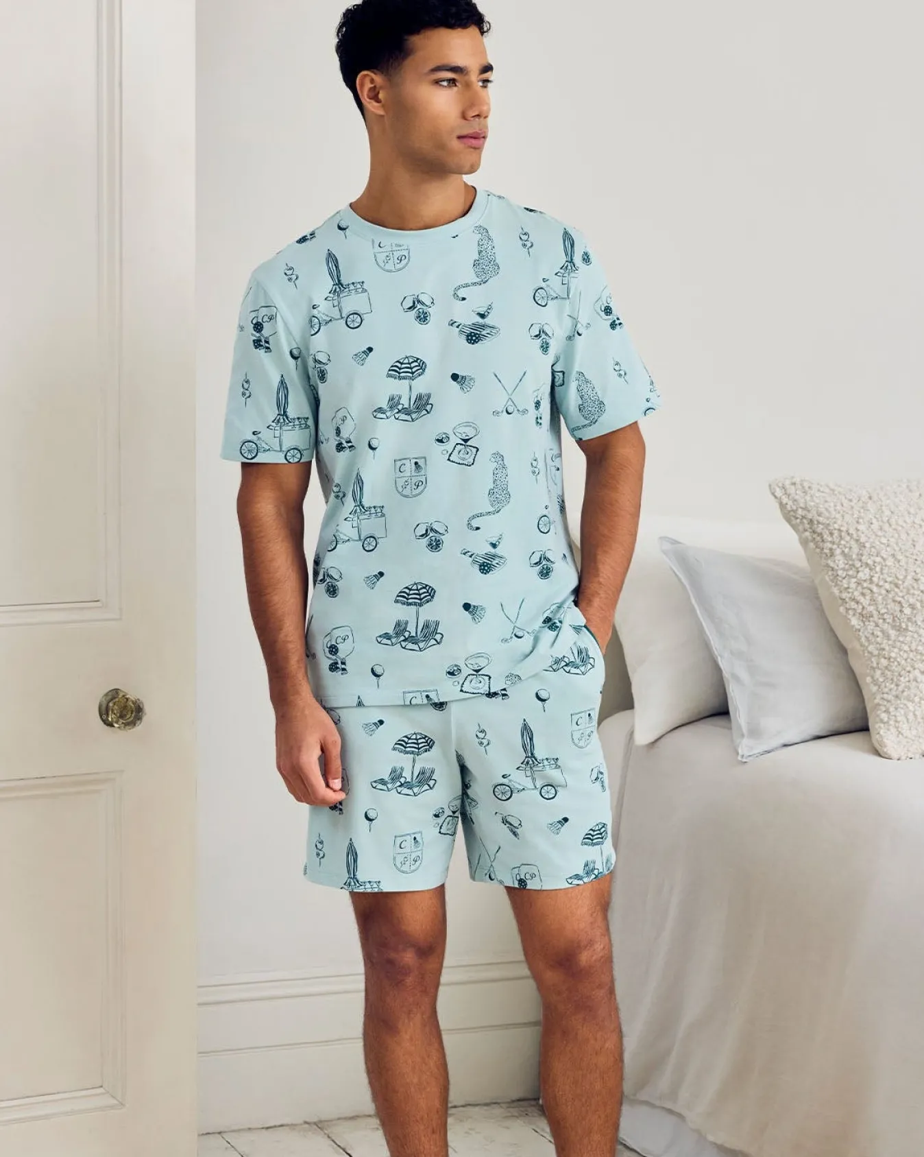 Organic Cotton Weekend Club Print Short Pyjama Set