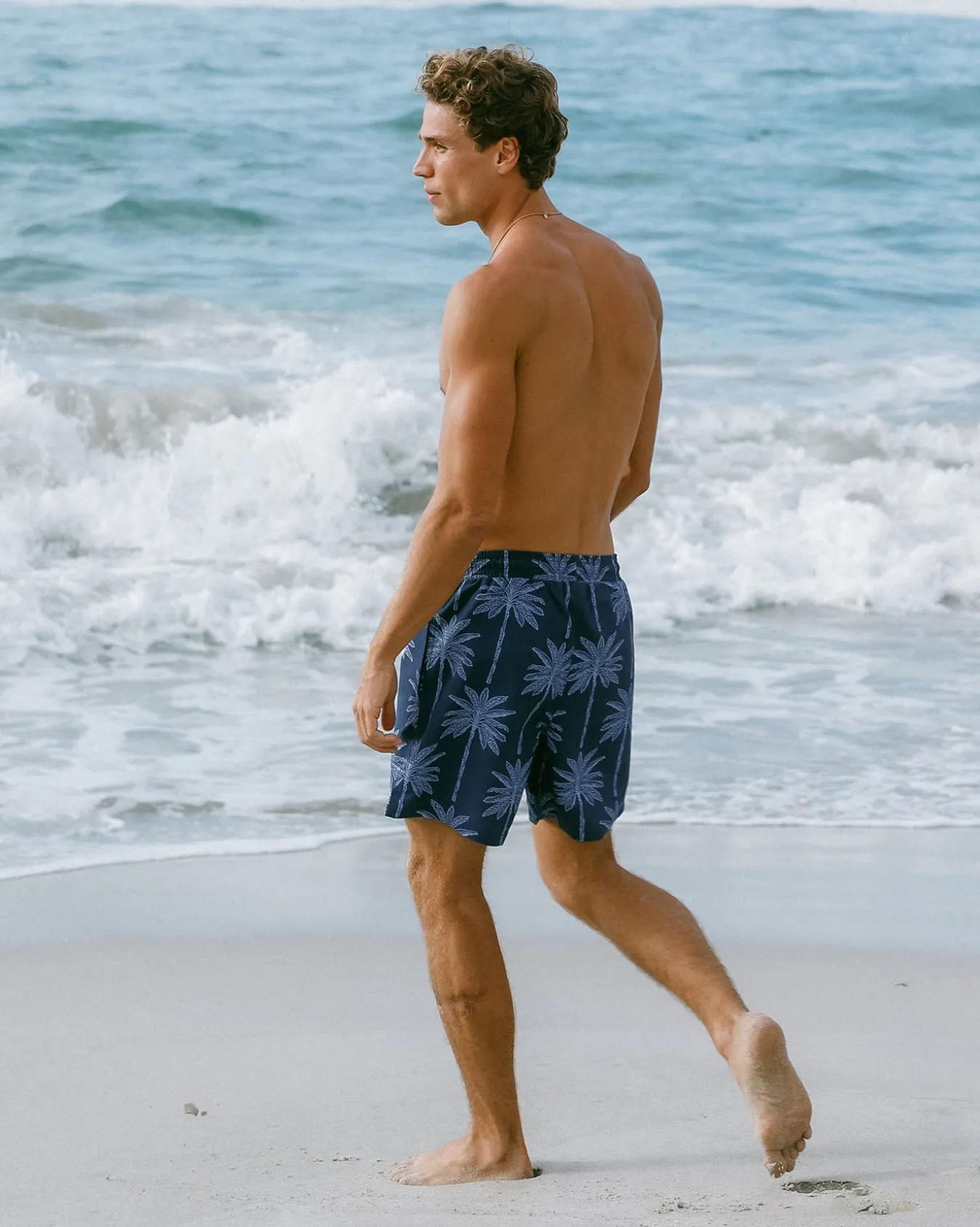 Palm Tree Print Swim Shorts - Navy