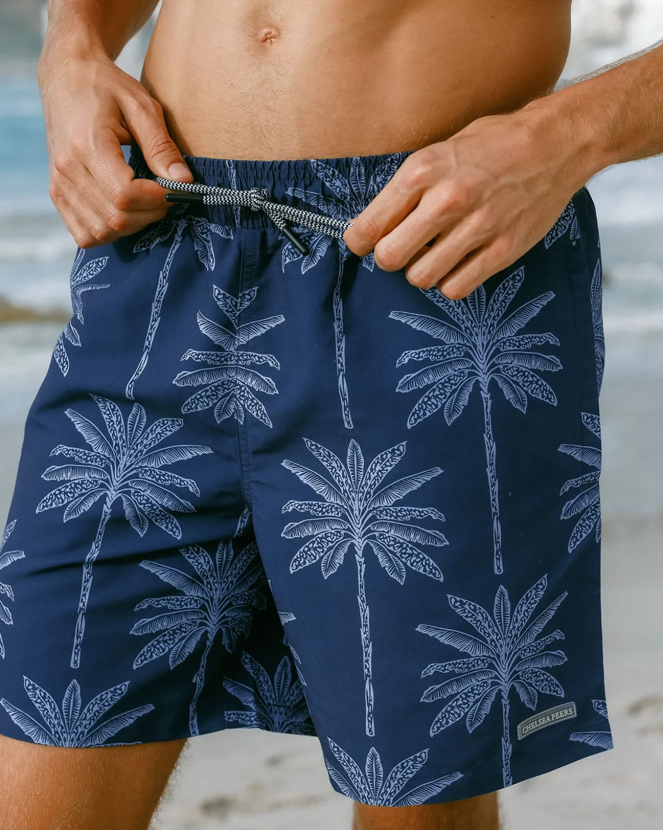Palm Tree Print Swim Shorts - Navy