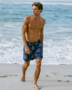 Palm Tree Print Swim Shorts - Navy