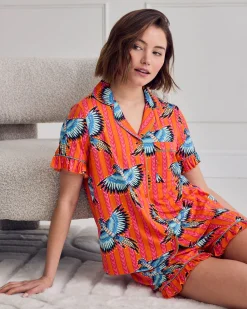 Parrot Stripe Print Frill Short Pyjama Set