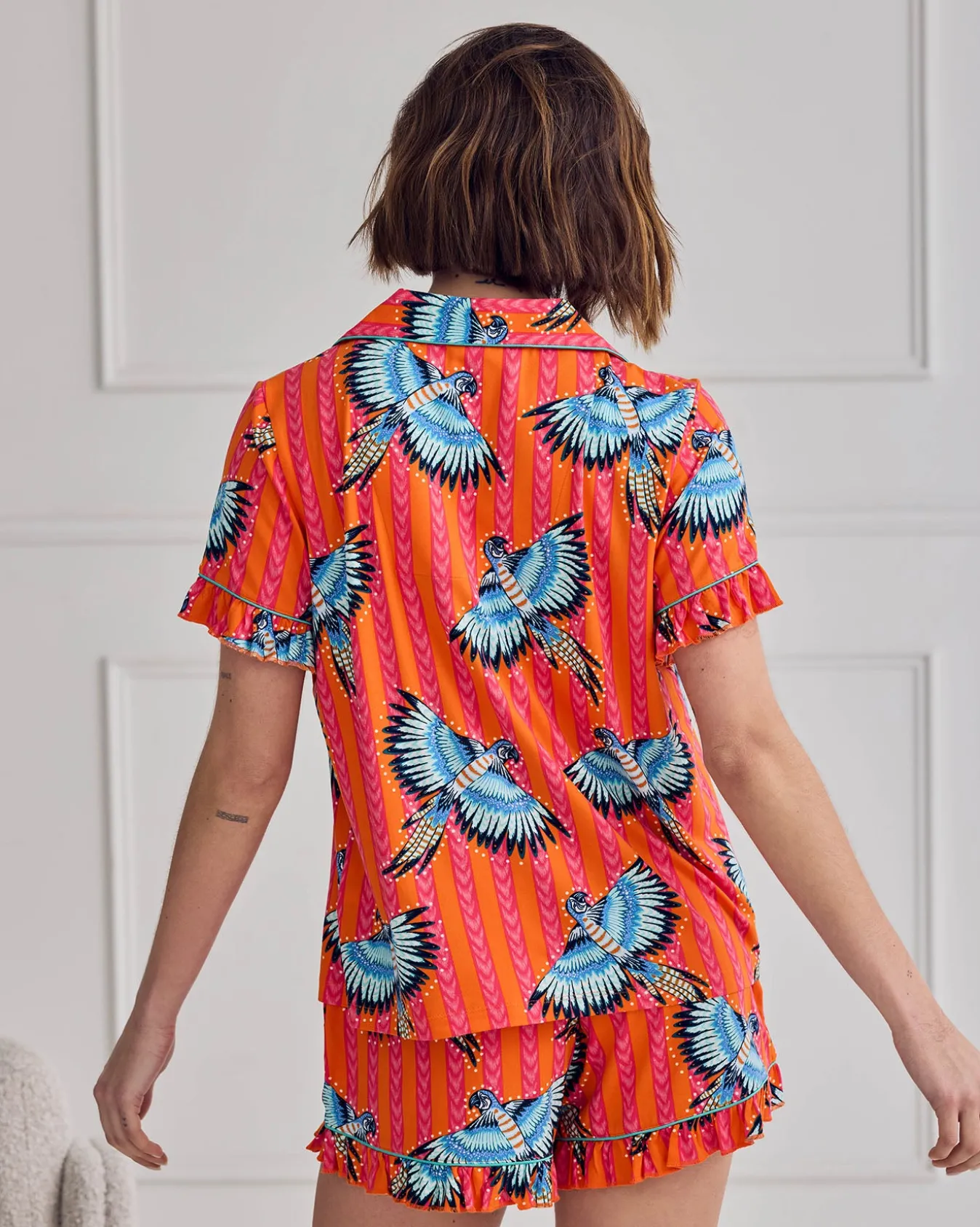 Parrot Stripe Print Frill Short Pyjama Set