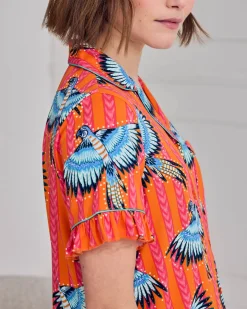 Parrot Stripe Print Frill Short Pyjama Set