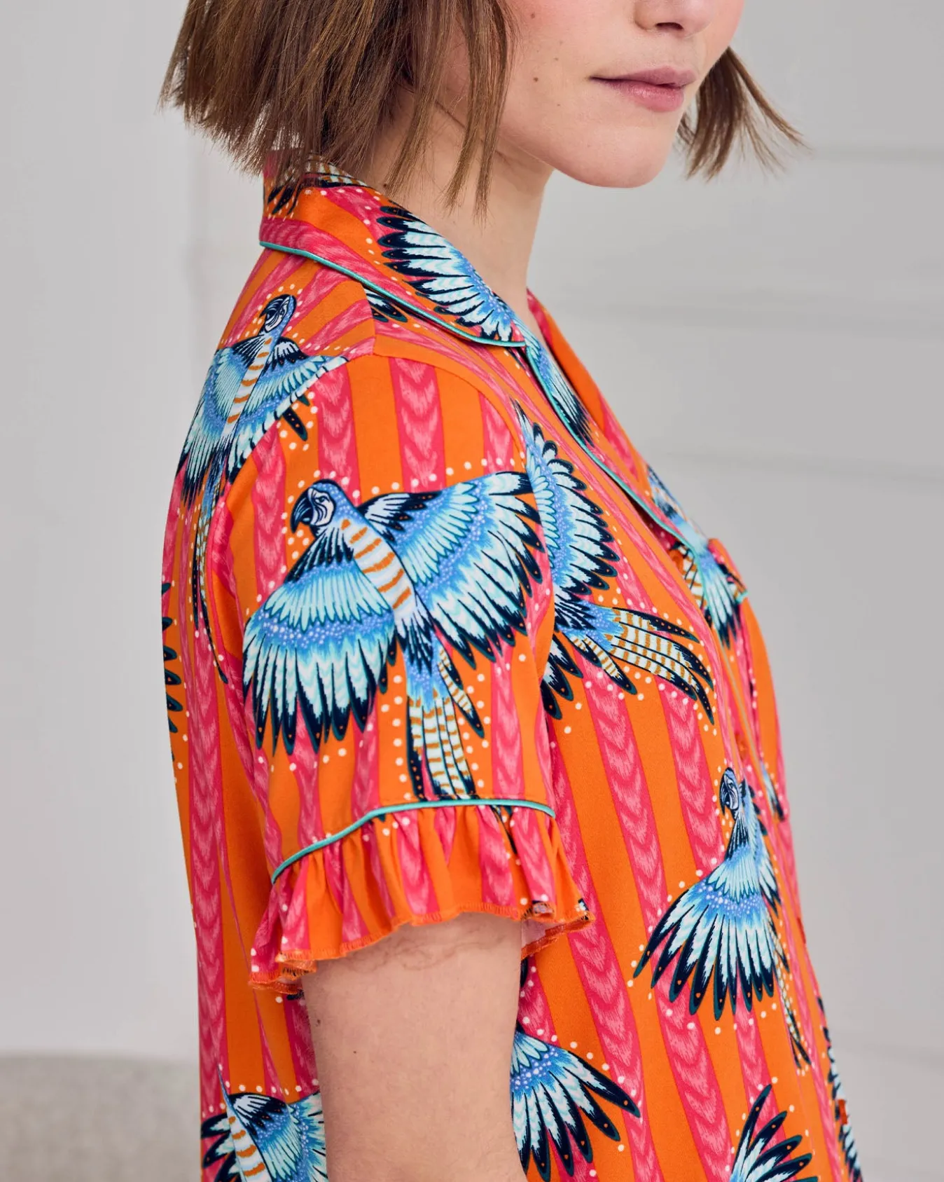 Parrot Stripe Print Frill Short Pyjama Set