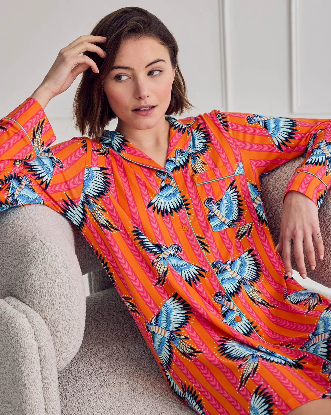 Parrot Stripe Print Nightshirt