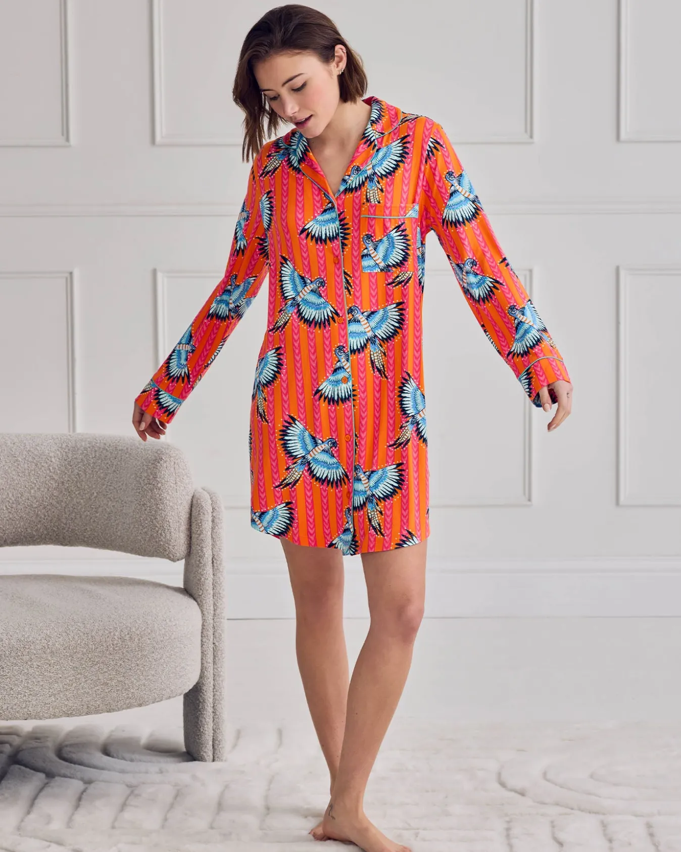 Parrot Stripe Print Nightshirt