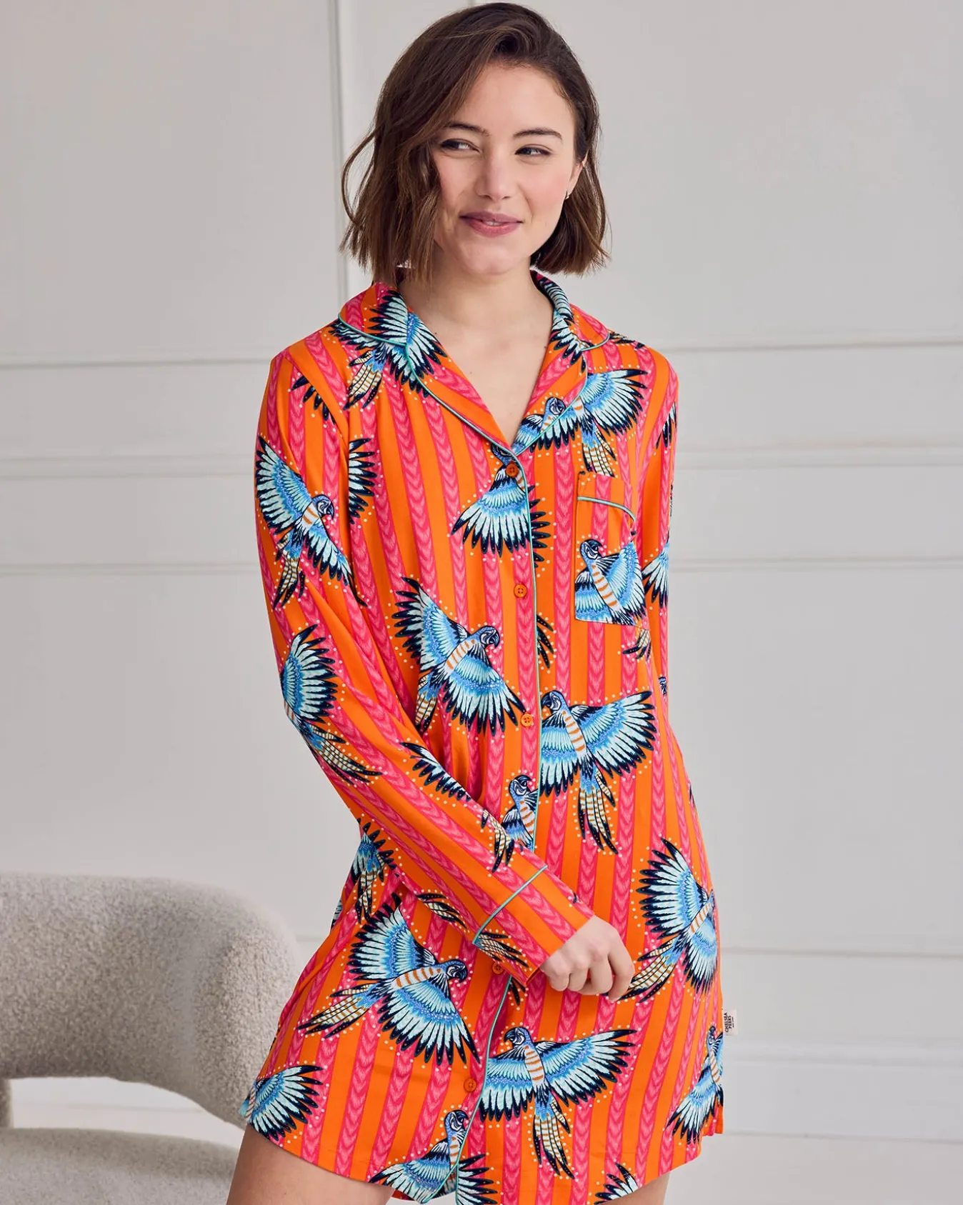 Parrot Stripe Print Nightshirt