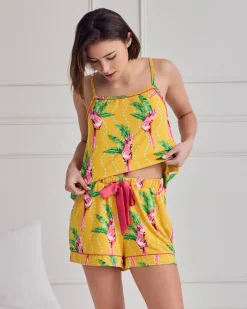 Parrot Wavy Stripe Print Cami Short Pyjama Set