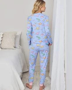Petite Dinosaur Print Long Pyjama Set - Blue