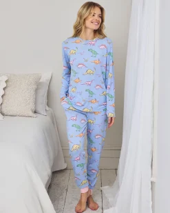 Petite Dinosaur Print Long Pyjama Set - Blue