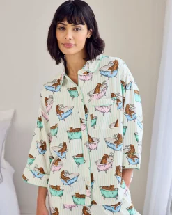 Petite Organic Cotton Bubble Bath Leopards Print Long Pyjama Set