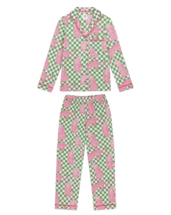 Petite Organic Cotton Checkerboard Leopards Print Long Pyjama Set