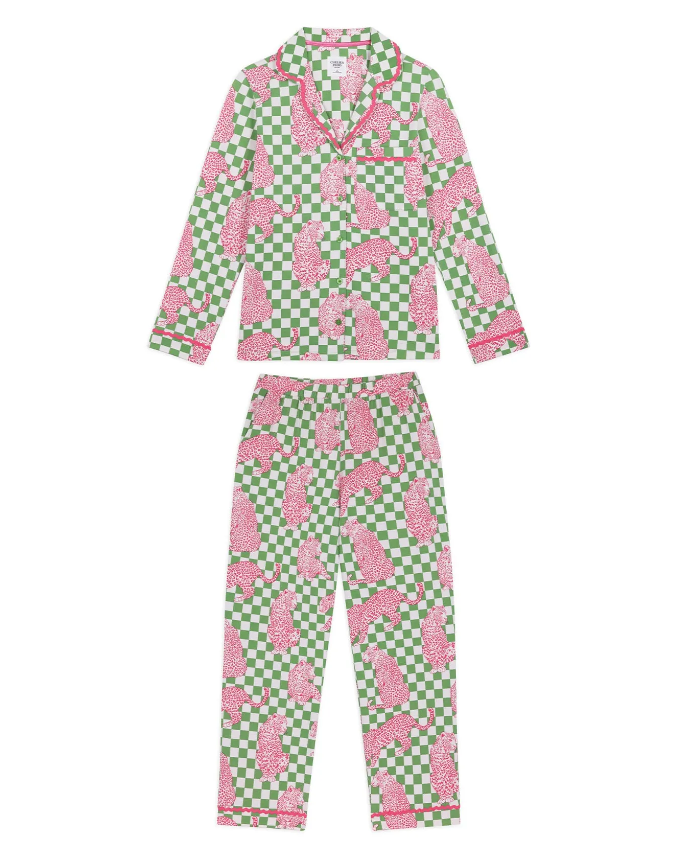 Petite Organic Cotton Checkerboard Leopards Print Long Pyjama Set