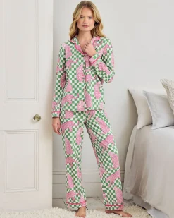 Petite Organic Cotton Checkerboard Leopards Print Long Pyjama Set