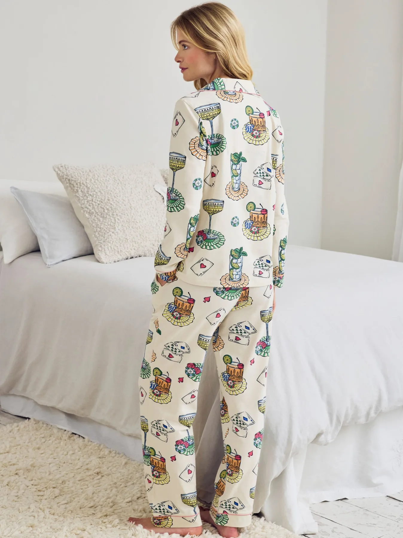 Petite Organic Cotton Cocktails & Cards Print Long Pyjama Set
