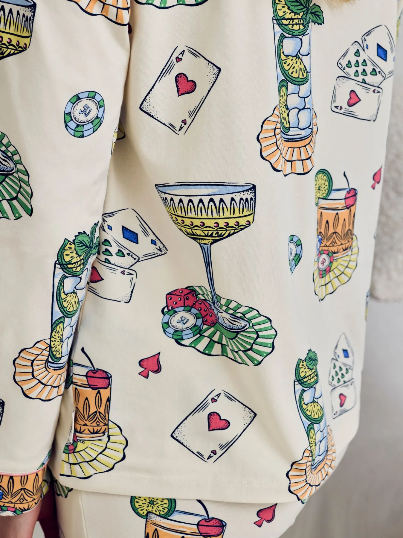 Petite Organic Cotton Cocktails & Cards Print Long Pyjama Set
