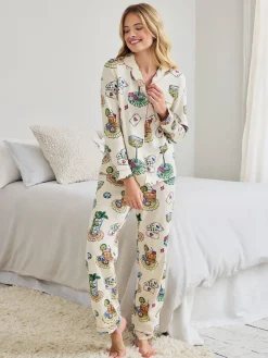 Petite Organic Cotton Cocktails & Cards Print Long Pyjama Set