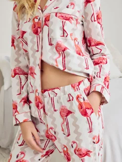 Petite Organic Cotton Flamingo Stripe Print Long Pyjama Set