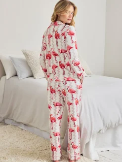 Petite Organic Cotton Flamingo Stripe Print Long Pyjama Set