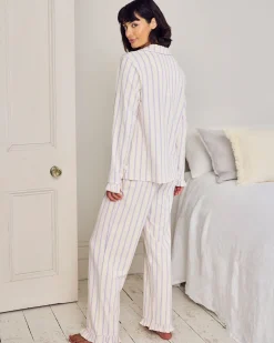 Petite Organic Cotton Lilac Stripe Frill Long Pyjama Set