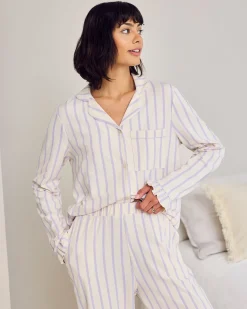 Petite Organic Cotton Lilac Stripe Frill Long Pyjama Set