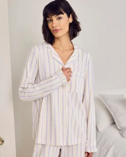 Petite Organic Cotton Lilac Stripe Frill Long Pyjama Set