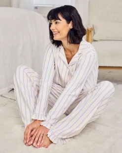 Petite Organic Cotton Lilac Stripe Frill Long Pyjama Set